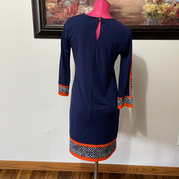 MICHAEL Michael Kors Shift Dress Small Navy Blue Orange White Animal Print - Picture 4 of 8